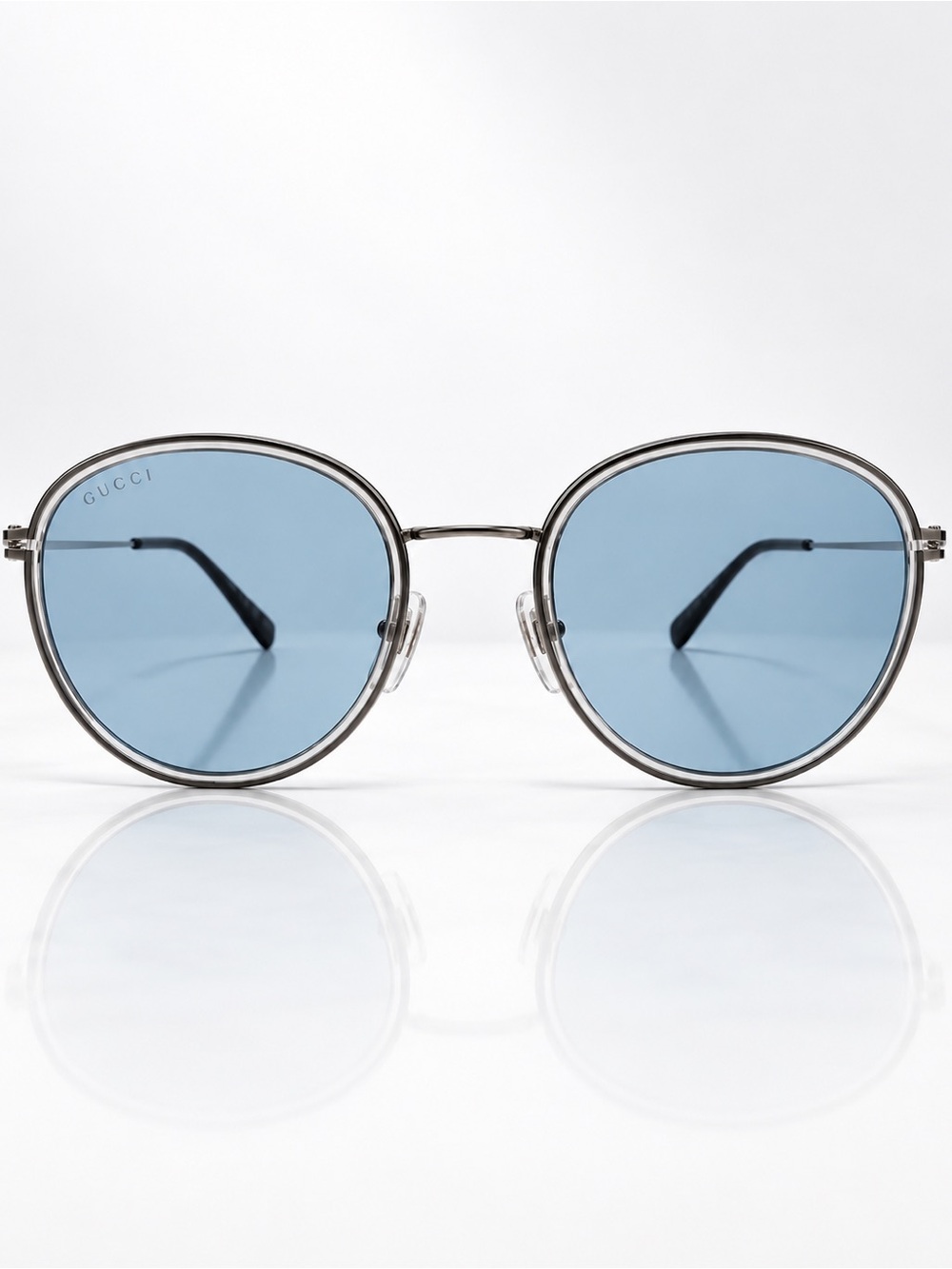 Gucci Round Silver Metal Sunglasses with Light Blue Lenses